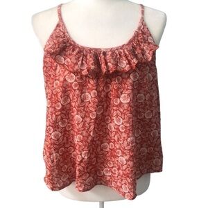 Loft Sleeveless Rust Palm Ruffle Cami Tank Size Small